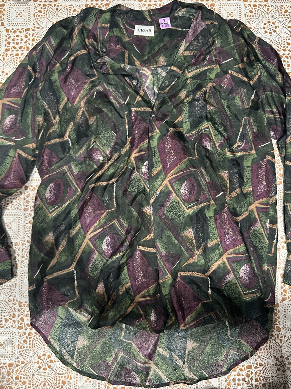 Vintage 100% Silk Abstract Geometric Button Up Shirt Men’s Medium